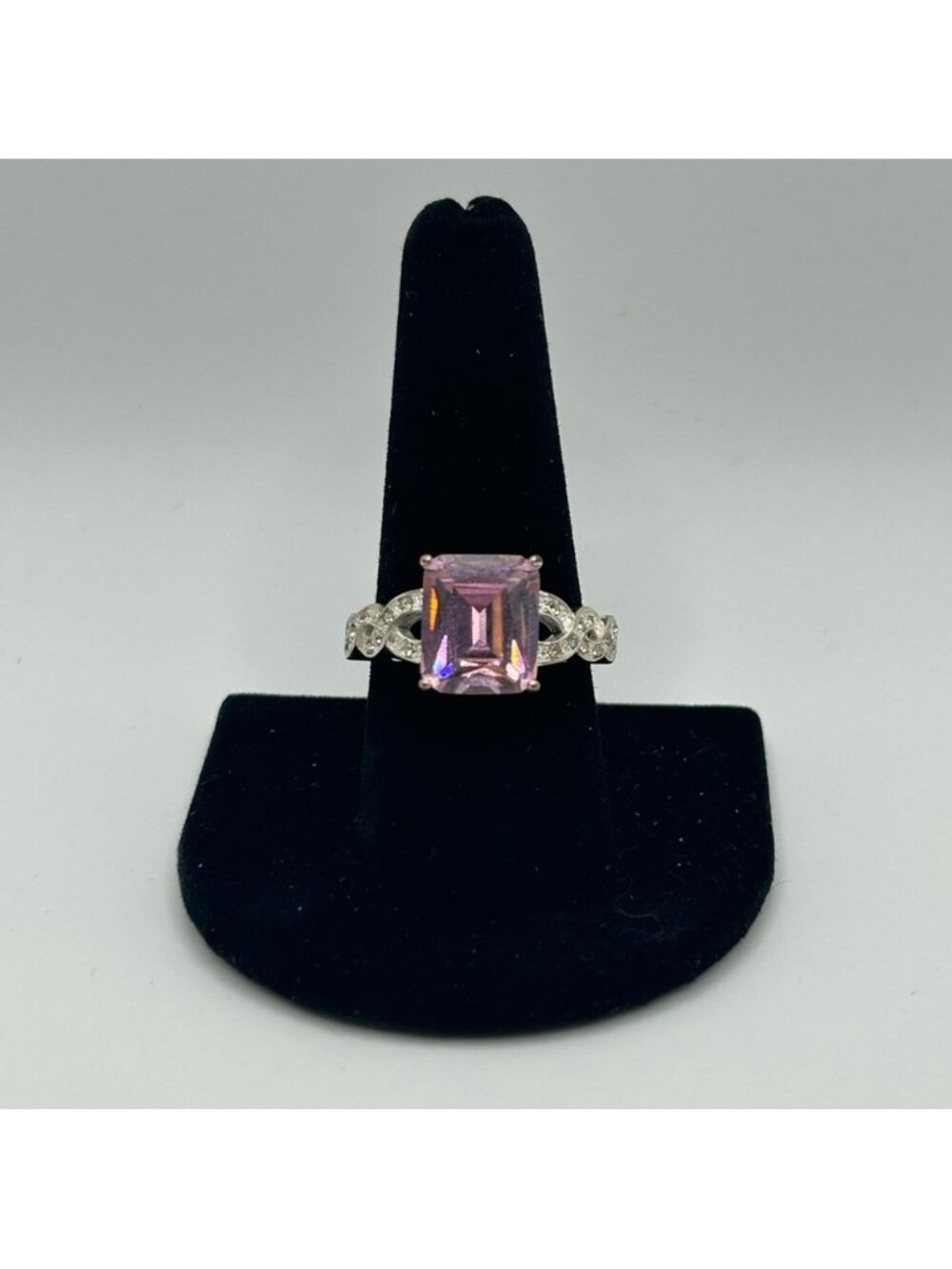 Signed NVC Elegant Pink Gemstone Silver Tone Ring Size 10